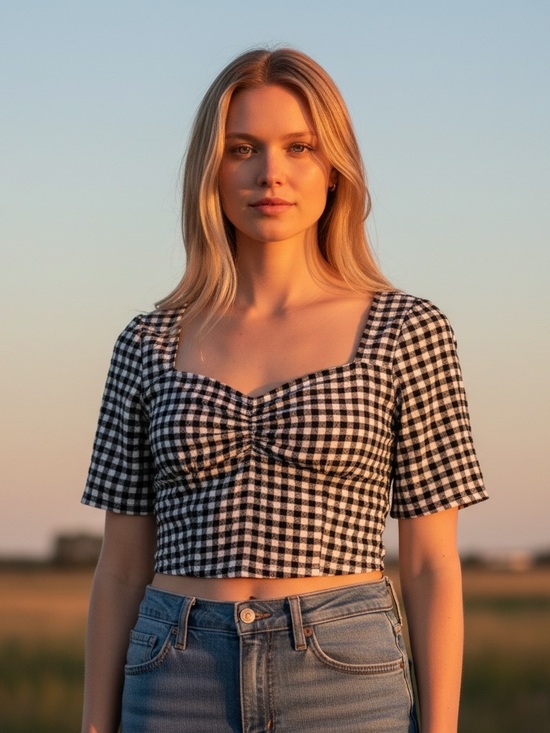 Vanessa Mooney Tops - VANESSA MOONEY Gingham Crop Top Black White L